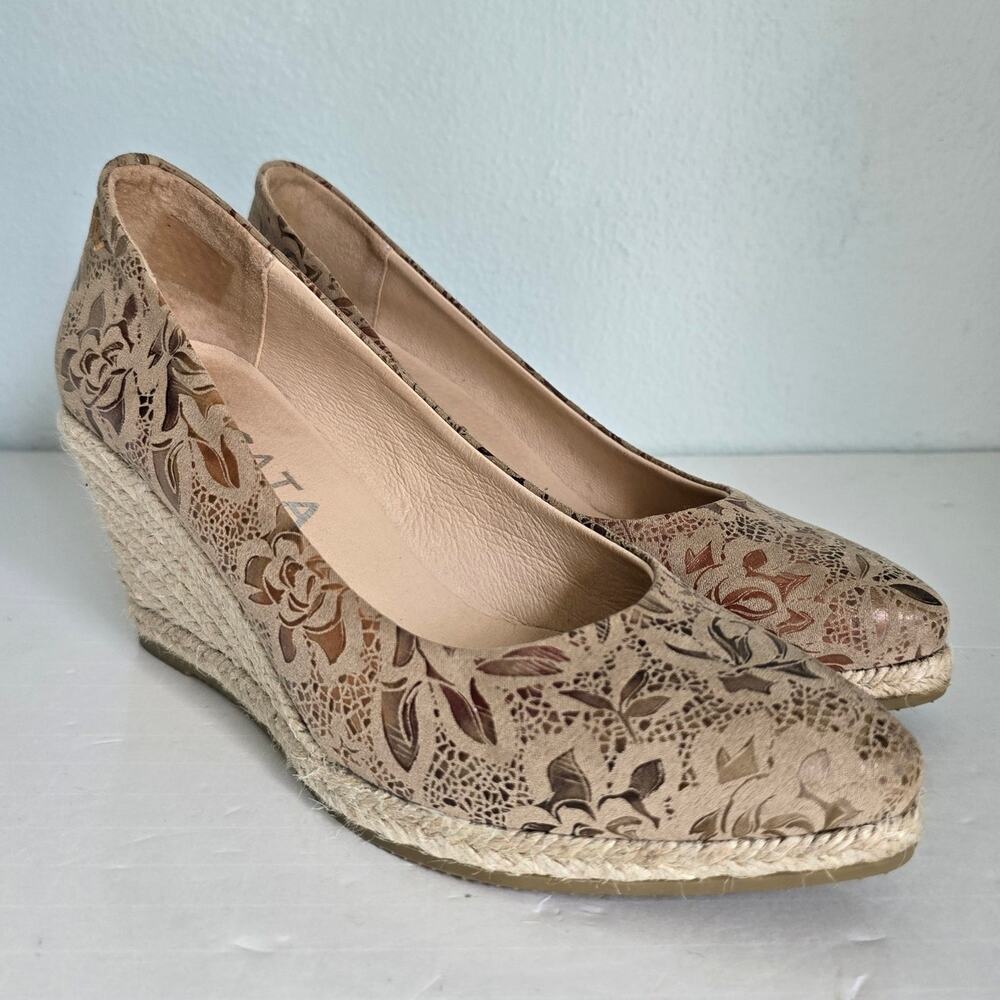 Viscata Roses Wedge Espadrille Shoes Women's 6.5 Floral Jacquard Canvas Career